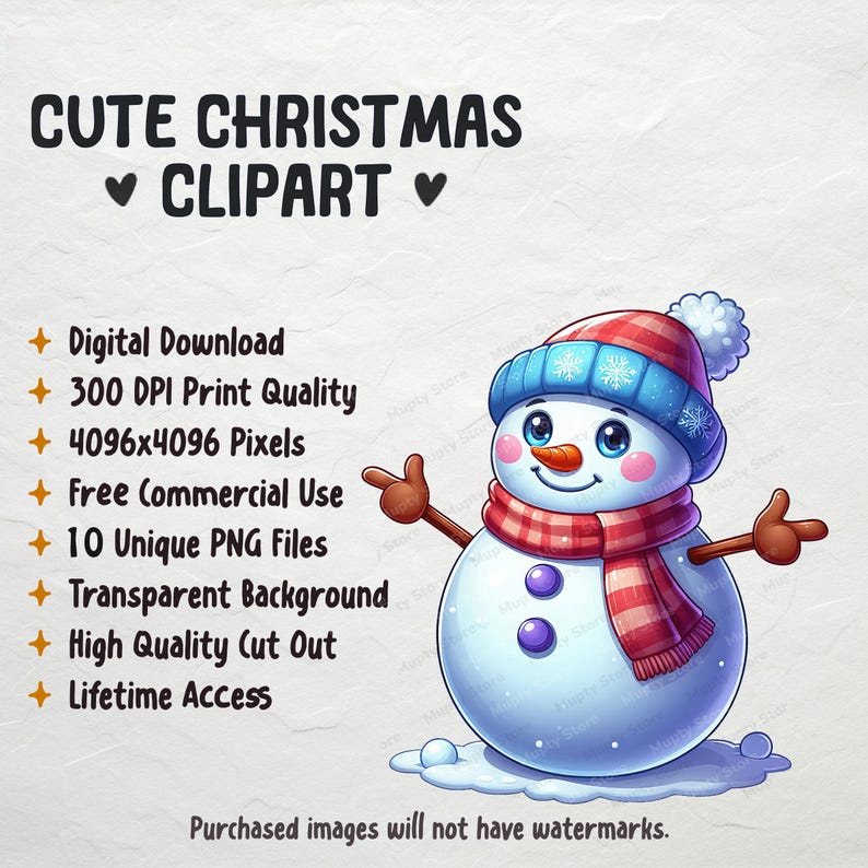 May include: A cartoon snowman wearing a red and white striped scarf and a blue and white hat with snowflakes. The snowman has a carrot nose and blue eyes. The background is white.