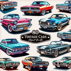Klassische Autos Clipart, 80 Oldtimer PNG, Vintage Auto Clipart, Muskel Autos Clipart, Retro Auto PNG, Auto-Liebhaber-Bild, Vintage 70er 80er Auto