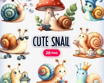 Caracol lindo en acuarela, 20 caracoles, bebé caracol (PPT), caracol en acuarela, caracol (PPT), animal lindo, impresión de caracol