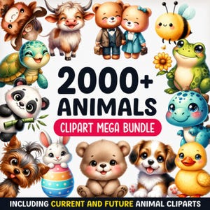2000+ Aquarell Tier Clipart - Mega Bundle - Baby Shower - lebenslanger Zugang - kommerzielle Nutzung (digitaler Download)