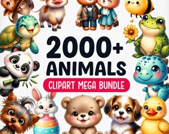 2000+ Watercolor Animal Clipart - Mega Bundle - Baby Shower - Lifetime Access - Commercial Use (Digital Download)