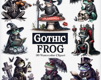 Clipart di rane gotiche, animali gotici, clipart gotiche, PNG gotici, decorazioni gotiche, gotico carino, diario di spazzatura gotico, album di ritagli gotico, Halloween