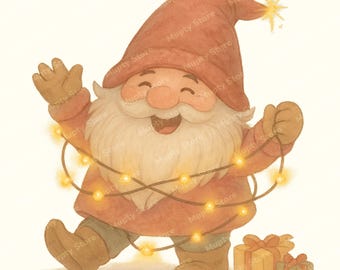 Gnomo navideño en acuarela, PNG festivo (descarga digital)