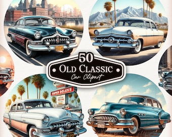 Imágenes prediseñadas de autos clásicos antiguos, 50 autos clásicos, PNG de autos retro, imágenes prediseñadas de autos antiguos, autos antiguos, imagen para amantes de los autos, autos en acuarela