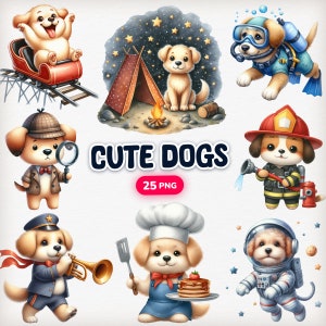 Aquarell süße Hunde, 25 Hund Clipart, Welpe PNG, Aquarell Hunde, süße Hund Clipart, süße Hunde PNG, Hund Clipart Bundle, süßes Tier Png