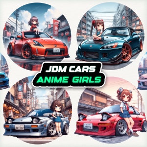 JDM Autos & Anime Mädchen Clipart, JDM Autos Clipart, Anime Auto Druck, Sportwagen PNG, Japanischer Auto Druck, Rennwagen Clipart, Auto-Liebhaber Bild