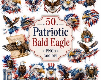 Águila calva patriótica PNG, 250 aniversario de EE. UU., imágenes prediseñadas de la bandera estadounidense, PNG del 4 de julio, sublimación del Día de la Independencia, imágenes prediseñadas para uso comercial