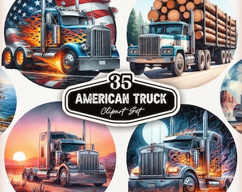 American Trucks Clipart, Semi Truck Clipart, Watercolor Trucks, Semi Truck Images, Truck Graphics, Big Rig Truck, Classic Truck, Truck Png