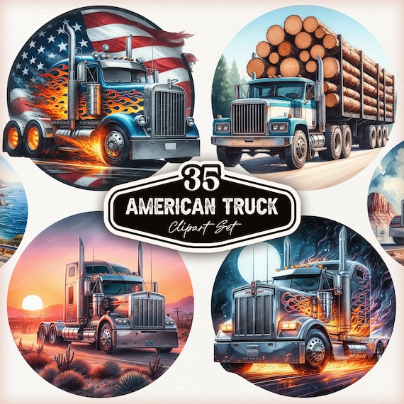 American Trucks Clipart, Semi Truck Clipart, Watercolor Trucks, Semi Truck Images, Truck Graphics, Big Rig Truck, Classic Truck, Truck Png