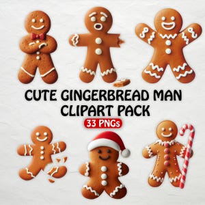 33 imágenes prediseñadas de hombre de jengibre, imágenes prediseñadas de Navidad, paquete de galletas navideñas PNG, 33 gráficos de galletas festivas PNG, uso comercial, descarga digital