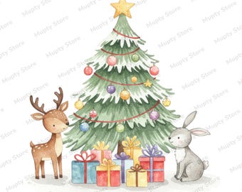 8 Christmas Tree Clipart Pack PNG, Festive Watercolor Xmas Trees, Holiday Decorations, Cute Christmas Clipart, Christmas Art