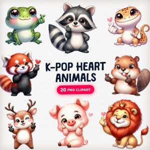 Kpop Cuore Animali Clip Art, Animali carini Png, Dito Cuore Clipart, Animali carini ad acquerello, Animali con segno del cuore, Animali K pop, K-Pop carino