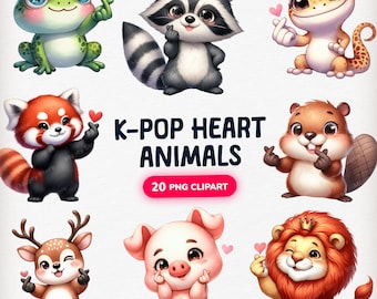 Clip Art de animales de corazón de Kpop, Animales lindos Png, Clipart de corazón de dedo, Animales lindos de acuarela, Animales con signo de corazón, Animales de K pop, K-Pop lindo