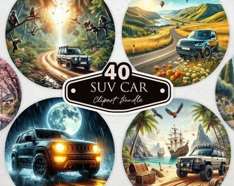 Paquete de 40 imágenes PNG de SUV en acuarela, imágenes prediseñadas de SUV, diseños retro para sublimación de autos, para amantes de los autos, impresión de autos, descarga digital, uso comercial.