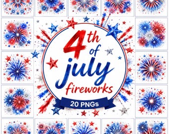 20 Watercolor Firework Clipart Bundle, 4th of July PNG, USA 250th Anniversary, Independence Day Patriotic 4th of July (Digital Download)