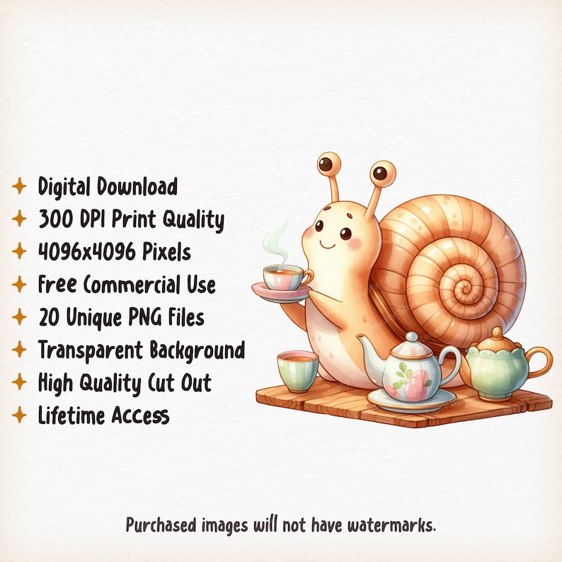 Cute Snail Watercolor Clipart, 20 Snails Clipart, Baby Snail Png