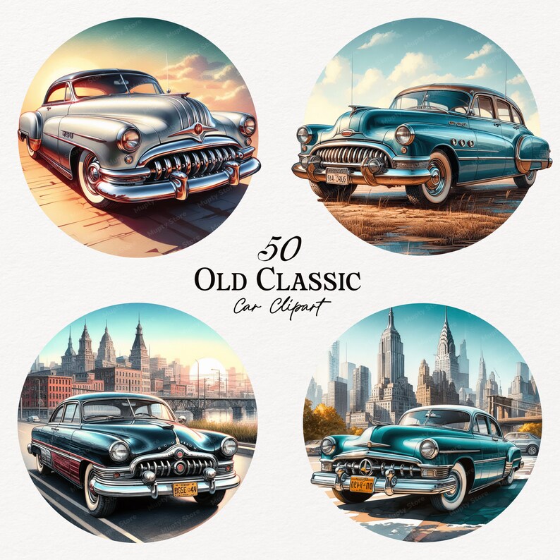 Old Classic Vintage Cars Clipart, 50 Classic Cars, Retro Car PNG ...