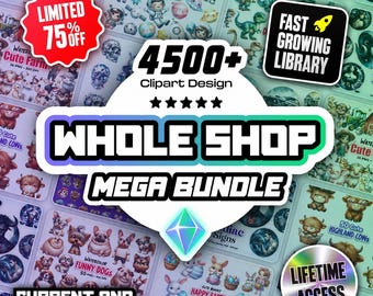4500+ Clipart Mega Bundle, Aquarell Clipart, lebenslanger Zugriff auf den gesamten Shop, druckbare Papierkraft, Junk Journal Digital (PNG digitaler Download)