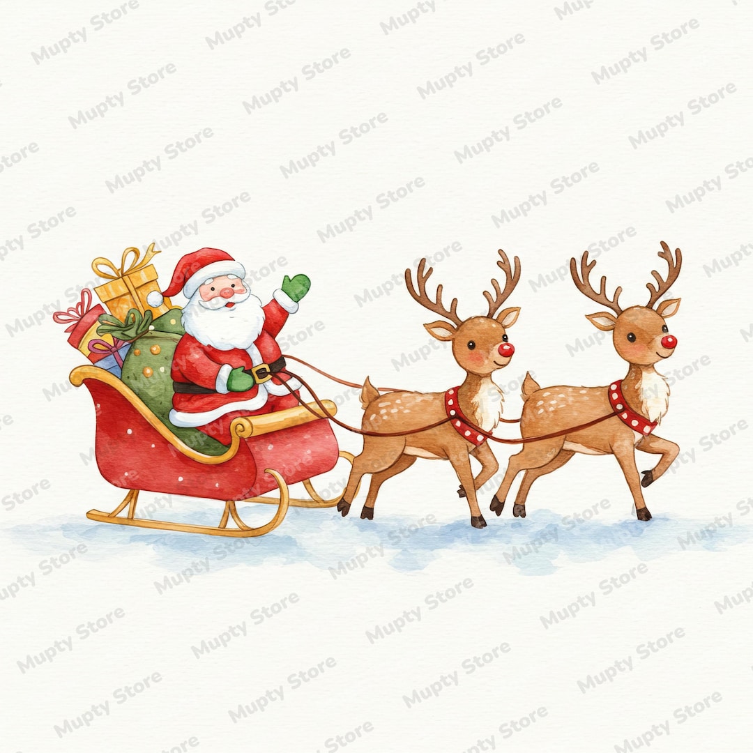 クリスマスのトナカイとそりのクリップアート11点パック PNG & JPEG