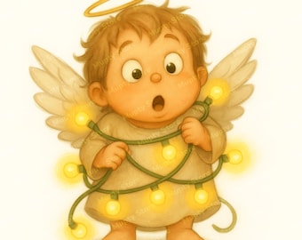 Ángel navideño en acuarela, imágenes PNG festivas