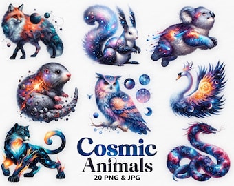 Celestial Animals, Cosmic Animals, Galaxy Animal Sublimation, Cosmic Creatures, Watercolor Celestial Animals, Gothic PNG, Watercolor Animals