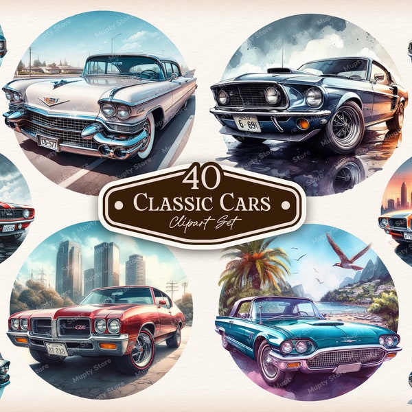 40 klassische Autos, Muskel klassische amerikanische Autos, Oldtimer Clipart, Retro Auto PNG, Autoliebhaber Bild, Vintage 70er 80er Auto, Oldtimer Druck