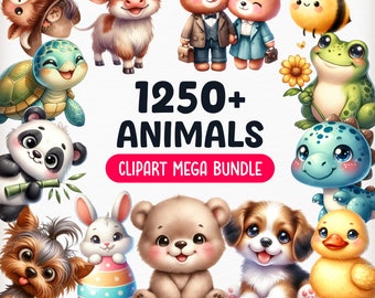 May include: A collection of over 1250 adorable animal clipart images. The images feature a variety of animals, including bears, dogs, cats, birds, and more. The clipart is perfect for use in digital projects, such as websites, social media, and presentations.