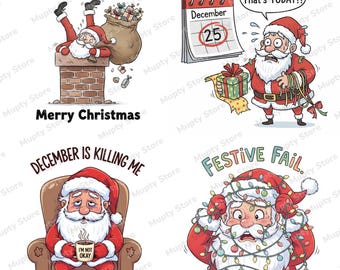 10 lustige Weihnachtsmann Clipart, sarkastische Weihnachts PNG, sarkastische Weihnachtskunst, humorvolle Weihnachtsillustrationen, lustige Aquarell Feiertage