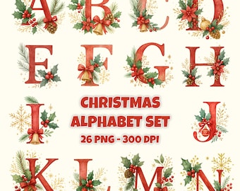 Alfabeto navideño en formato PNG, imágenes prediseñadas, láminas navideñas, letras festivas, descarga digital