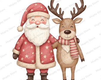 25 adorables imágenes prediseñadas navideñas, imágenes prediseñadas de Papá Noel, tarjetas navideñas para planificadores, acuarelas imprimibles, archivos JPG de alta calidad, manualidades de papel, diario basura