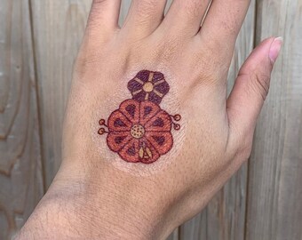 Pretty Red Flowers and Bee Small Temporary Tattoo | 1.5 x 2in (3.8 x 5cm)