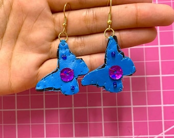 Blue and purple butterfly dangle earrings | gold jewelry, hook earrings, handmade, beaded, sparkle