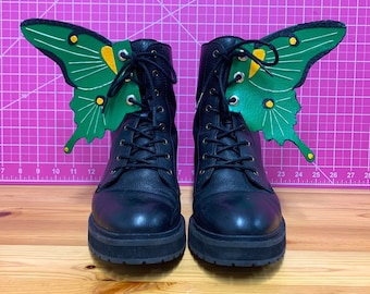 Green, Yellow, Black Luna Moth Shoe Wing Accessories | Pretty, Cute, Magical, Butterfly