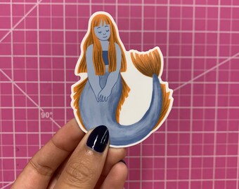 Blue and Orange Mermaid Sticker Single | Cute, Eco Friendly, Pretty, Ocean, Mythical, Fantasy