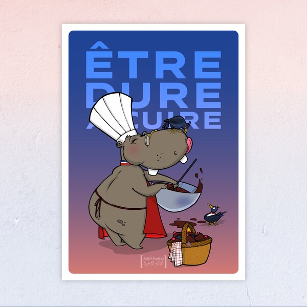 FR Hippopotamus chef design decorative poster for children's or teenagers' rooms
