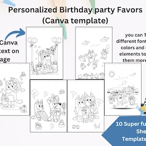 10 Personalized Bluey Coloring Sheet Coloring pages Customizable Canva Template Kids Birthday 4 Real Life Bluey Party Favor Bluey Birthday
