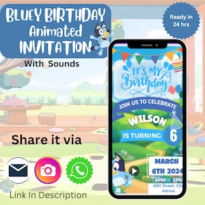 Bluey birthday Invitation, Bluey video invitation, Bluey party invitation, Bluey Birthday, Bluey Bingo invitation, birthday Birthday decor