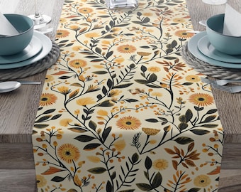 Tischläufer, Primitive Volkskunst Land Boho Blumendekor, Vintage Geschenk für Sie, Frühlingsgefühl, Wohnkultur, rustikale Blumen, Baumwolle