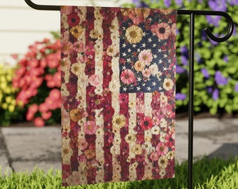 Gartenfahne, Florale amerikanische Flagge Außendekoration, Vaterländische Dekoration, Sommerparty Banner, 4. Juli Hoffahne, Haus- & Gartendekoration
