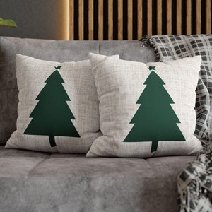 Green Christmas Tree Throw Pillow Cover, Rustic Winter Holiday Decor, Festive Accent Pillow, Cozy Seasonal Home Decor,Neutral Xmas Theme
