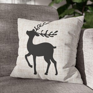 Capa de almofada com rena de Natal, decoração rústica de inverno, almofada decorativa bege festiva, decoração aconchegante para casa, tema de neve neutro