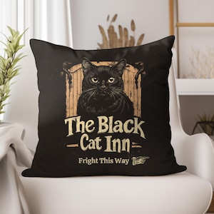 The Black Cat Inn Pillow Cover | Vintage Halloween Decor | Nostalgic Fall Accent | Halloween Throw Pillow | Spooky Cottagecore Home Decor