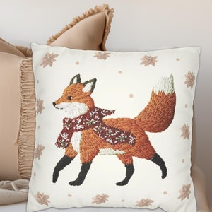 Funda de almohada de gamuza sintética con diseño de zorro invernal, decoración de animales del bosque, cojín de zorro con estilo cottagecore, acento rústico de granja, decoración navideña de invierno