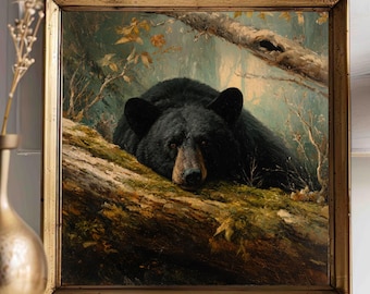 Vintage Black Bear Wildlife Hunter Cabin Decor Print, Fall Accent, Rustic Farmhouse Style, Man Cave Bear Art, Matte Wall Art