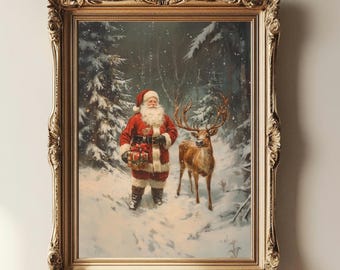 Bos kerstman, vintage kerstdecor, kerstkunstafdruk, kerstmuurkunst, kerstman kunst, rustieke kerstmuur hangen, decoratie vakantie