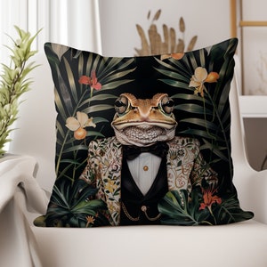 Floral Frog Pillow Inspired William Morris, Vintage Art Nouveau, Green Tones with flowers, Housewarming Gift, Gift for Him, INSERT INCLUDED
