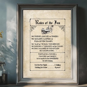 Colonial America Rules of the Inn Aged Document Print, Rustic Home Decor, Medieval Themed Wall Art, Gift for History Lovers, Tavern Art