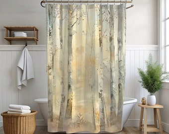 White Aspen Shower Curtain Forest Bathroom Decor Interior Design Luxury, Gift for Her, Housewarming Gift, Birthday Gift, Modern Shower