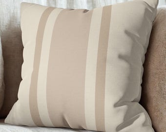 Neutral Beige Striped Throw Pillow Cover | Minimal Farmhouse Pillowcase Accent