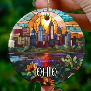 Benutzerdefinierte Ohio Ornament |Faux Buntglas |Einzigartiges Souvenir |Urlaub Reisegeschenk |Personalisierter Feiertag Jahrestag |Weihnachtsdekor